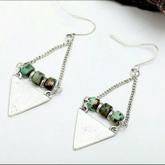 Turquoise Triangle Dangle Earrings - Picture 2 of 5